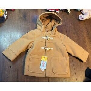 12 month baby girls brown button up jacket with a hood NWT